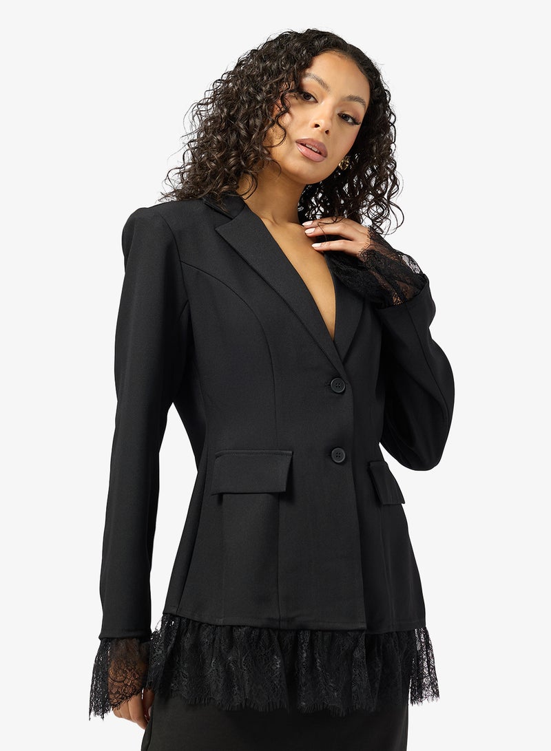 Ginger Cinched Waist Structured Blazer with Lace Trim - Image 1